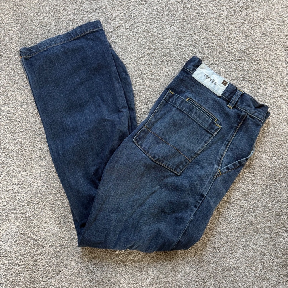 Gap Hayes Mens Dark Wash Straight Leg Utility Denim Jeans 36x32 Button Fly